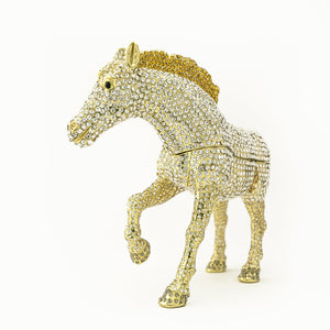 Large Golden Horse Decorated with White Crystals