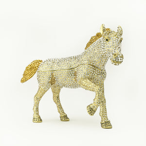 Large Golden Horse Decorated with White Crystals