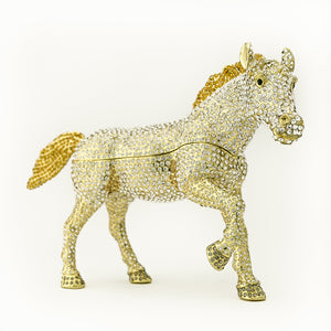 Large Golden Horse Decorated with White Crystals