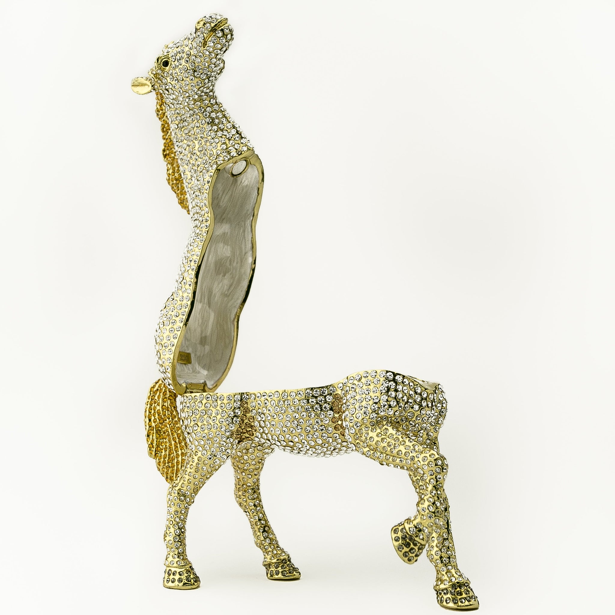 Large Golden Horse Decorated with White Crystals