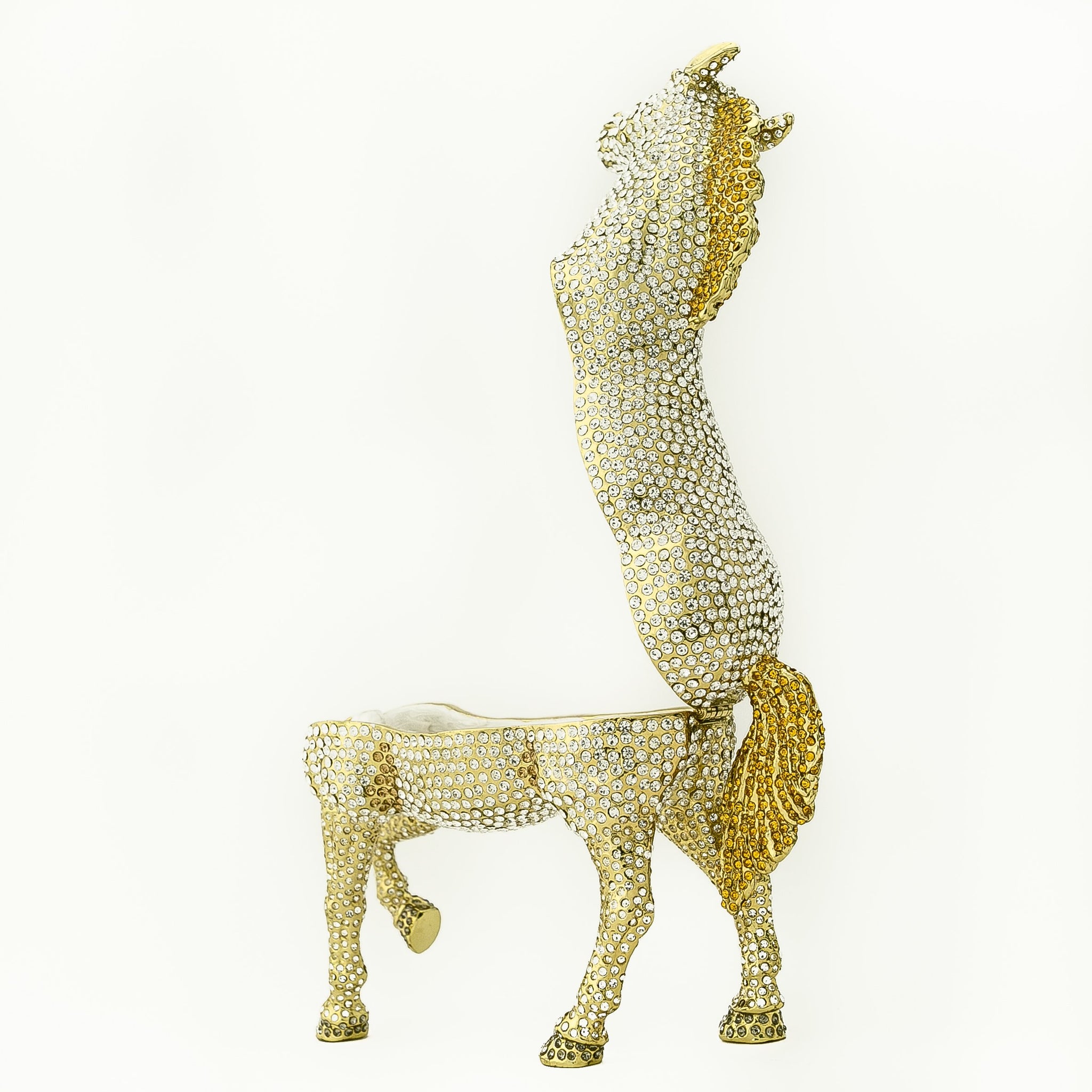 Large Golden Horse Decorated with White Crystals