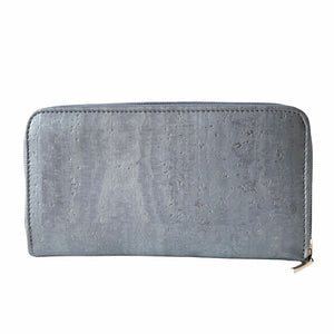 Cork Leather Vegan Zip Wallet - Metallic Grey