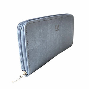 Cork Leather Vegan Zip Wallet - Metallic Grey