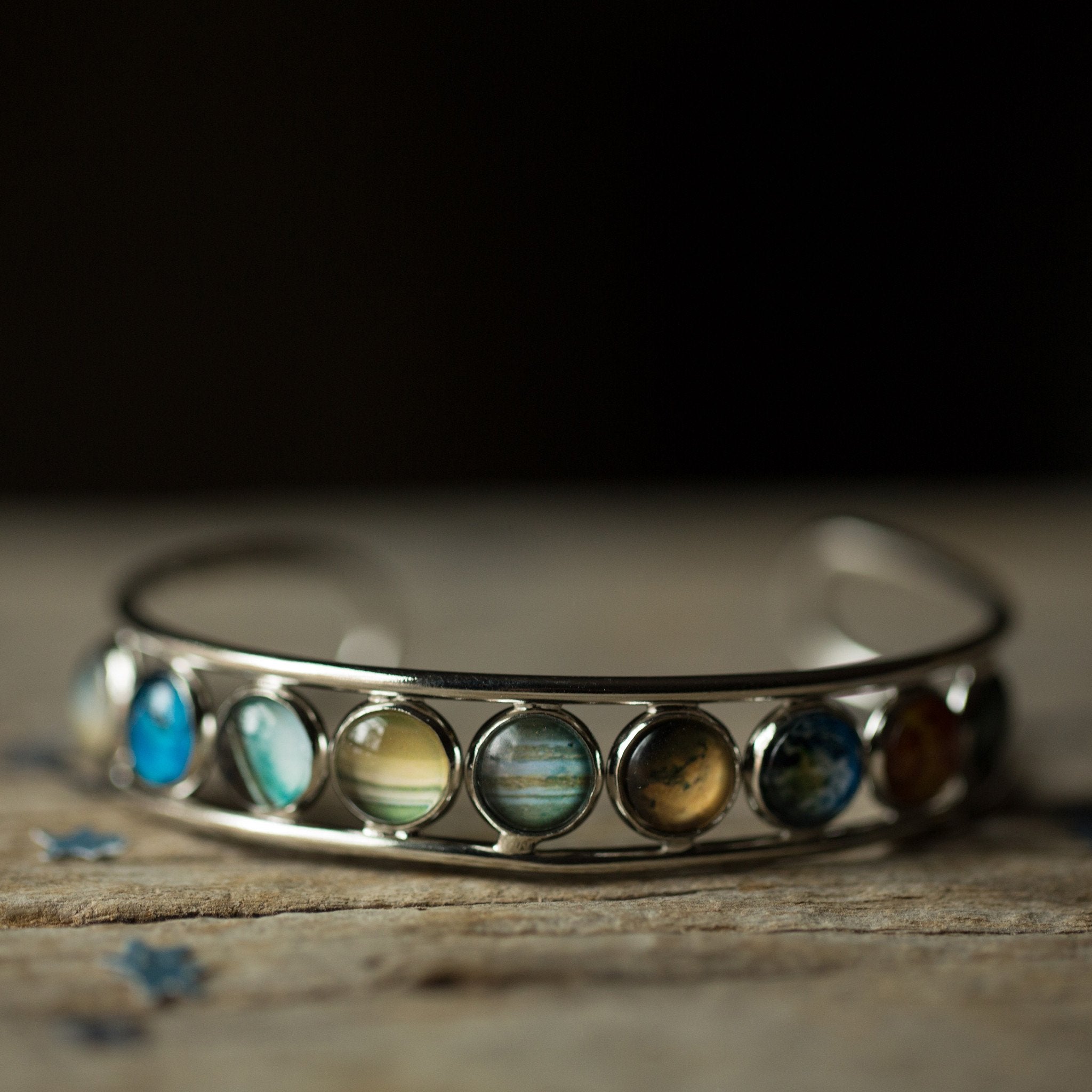 Solar System Silver Bangle Bracelet