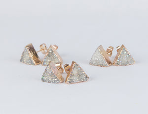 White triangle druzy earrings, gold plated earrings